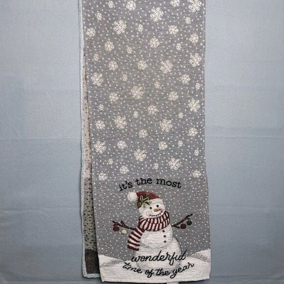 Winter Snowman It's The Most Wonderful Time of the Year Table Runner 72 x 13" - Picture 2 of 4